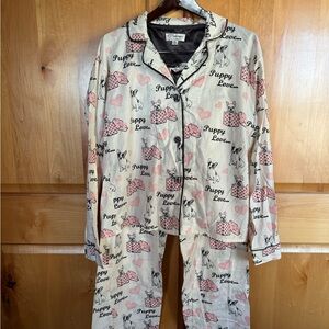 PJ Salvage Flannel Pajamas. Frenchie Puppy Love Pattern. Top & Pants. Size XL
